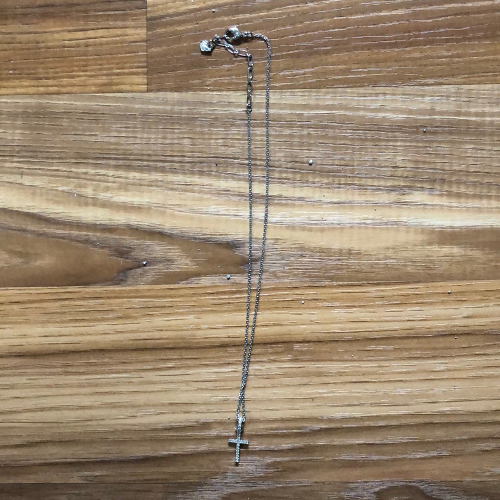 Silver Rhinestone Encrusted Cross Necklace